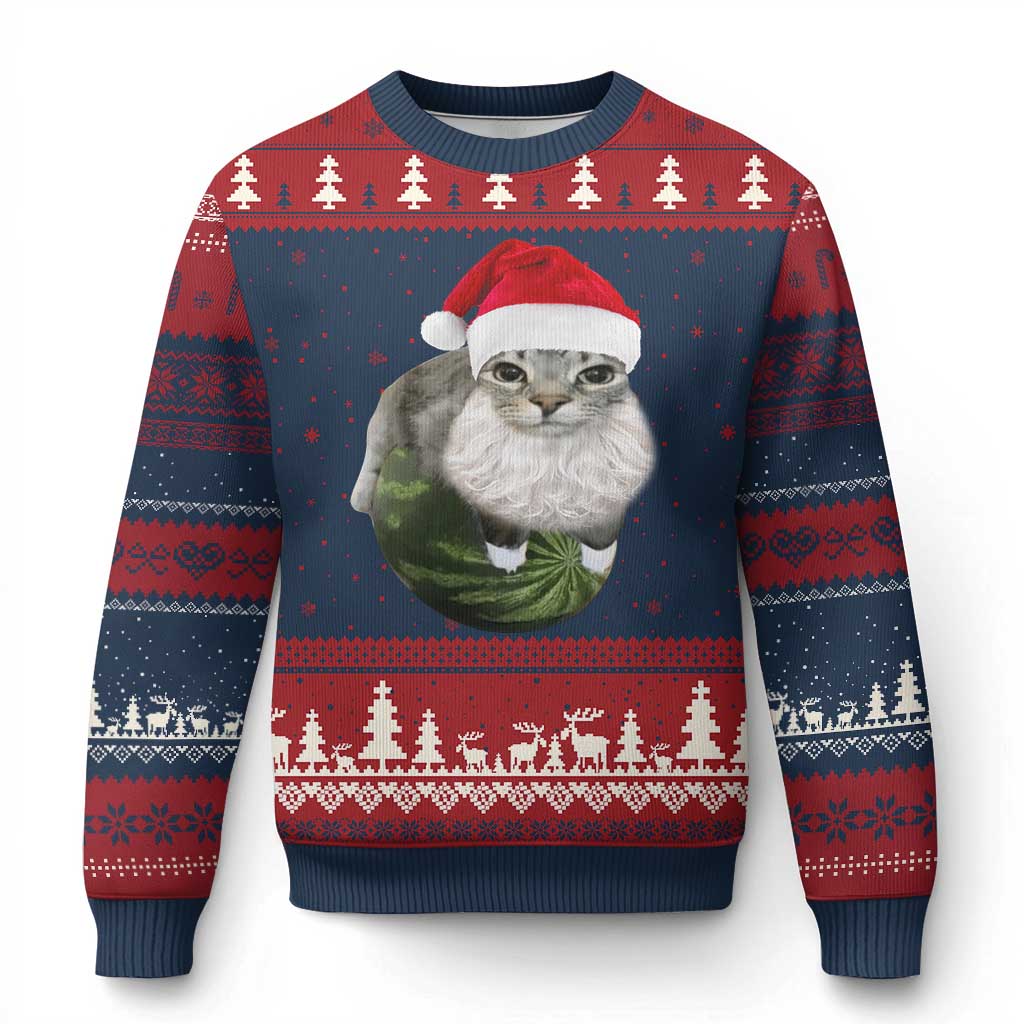 Watermelon Cat Xmas Ugly Christmas Sweater Funny Silly Kitten Meme TS14 Navy Red Print Your Wear