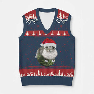 Watermelon Cat Xmas V-Neck Knit Sweater Vest Funny Silly Kitten Meme TS14 Navy Red Print Your Wear