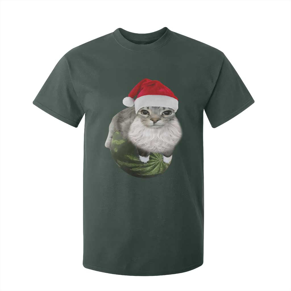 Watermelon Cat Christmas T Shirt For Kid Funny Silly Kitten Meme TS14 Dark Forest Green Print Your Wear