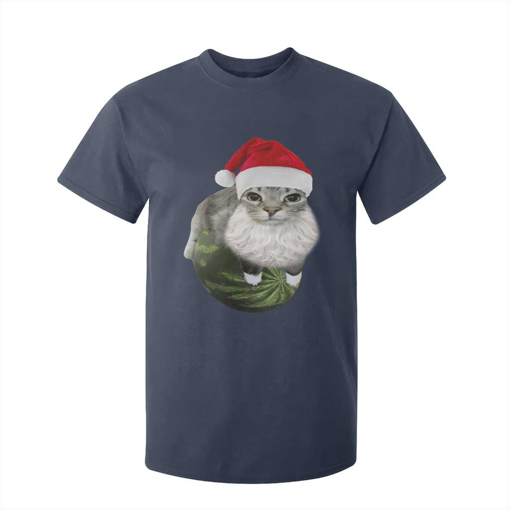 Watermelon Cat Christmas T Shirt For Kid Funny Silly Kitten Meme TS14 Navy Print Your Wear