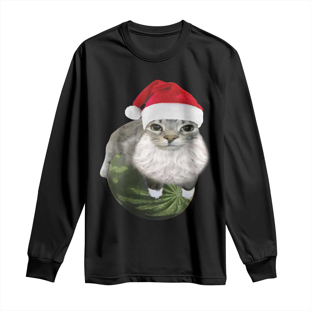 Watermelon Cat Christmas Long Sleeve Shirt Funny Silly Kitten Meme - Print Your Wear