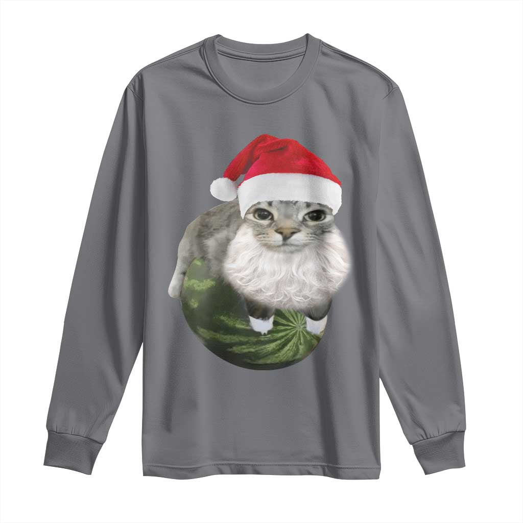 Watermelon Cat Christmas Long Sleeve Shirt Funny Silly Kitten Meme TS14 Charcoal Print Your Wear