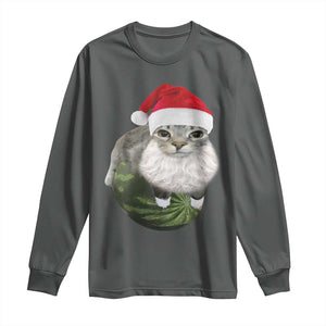 Watermelon Cat Christmas Long Sleeve Shirt Funny Silly Kitten Meme TS14 Dark Heather Print Your Wear
