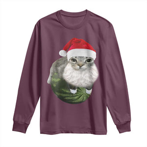 Watermelon Cat Christmas Long Sleeve Shirt Funny Silly Kitten Meme TS14 Maroon Print Your Wear