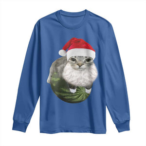 Watermelon Cat Christmas Long Sleeve Shirt Funny Silly Kitten Meme TS14 Royal Blue Print Your Wear