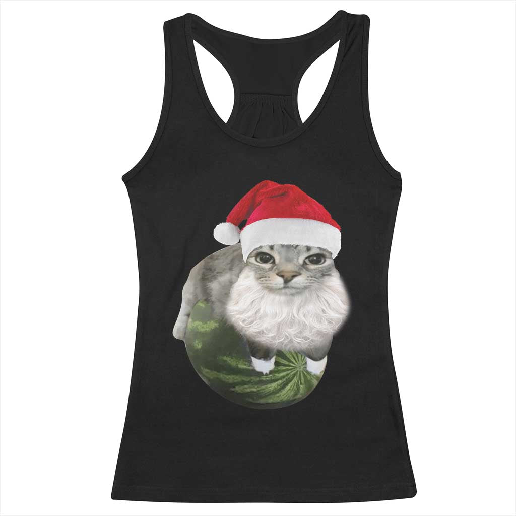 Watermelon Cat Christmas Racerback Tank Top Funny Silly Kitten Meme TS14 Black Print Your Wear