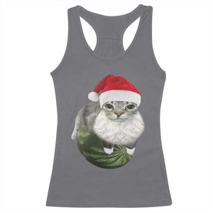 Watermelon Cat Christmas Racerback Tank Top Funny Silly Kitten Meme - Print Your Wear