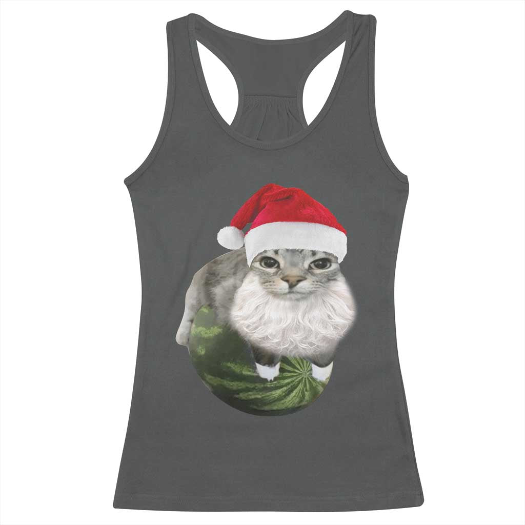 Watermelon Cat Christmas Racerback Tank Top Funny Silly Kitten Meme TS14 Dark Heather Print Your Wear