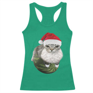 Watermelon Cat Christmas Racerback Tank Top Funny Silly Kitten Meme - Print Your Wear