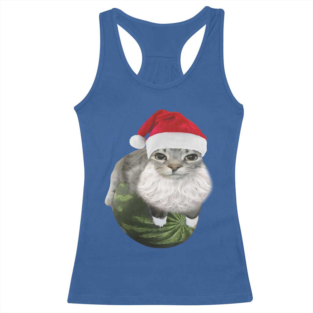Watermelon Cat Christmas Racerback Tank Top Funny Silly Kitten Meme TS14 Royal Blue Print Your Wear