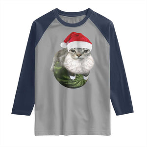 Watermelon Cat Christmas Raglan Shirt Funny Silly Kitten Meme TS14 Sport Gray Navy Print Your Wear