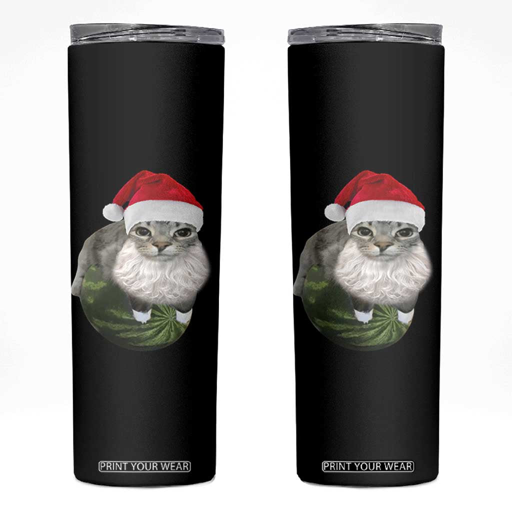 Watermelon Cat Christmas Skinny Tumbler Funny Silly Kitten Meme TS14 Black Print Your Wear