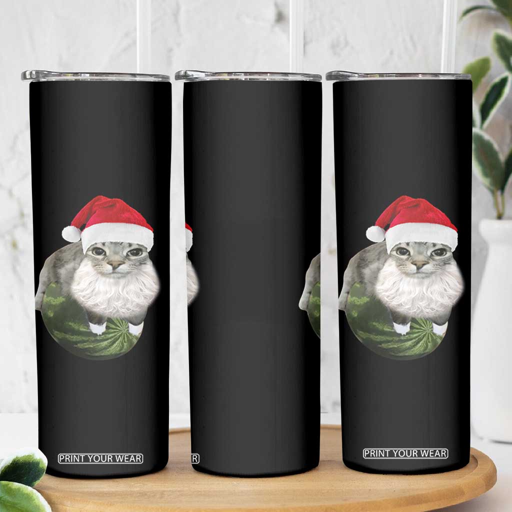 Watermelon Cat Christmas Skinny Tumbler Funny Silly Kitten Meme TS14 Print Your Wear