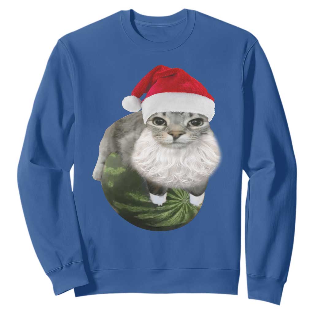 Watermelon Cat Christmas Sweatshirt Funny Silly Kitten Meme TS14 Royal Blue Print Your Wear