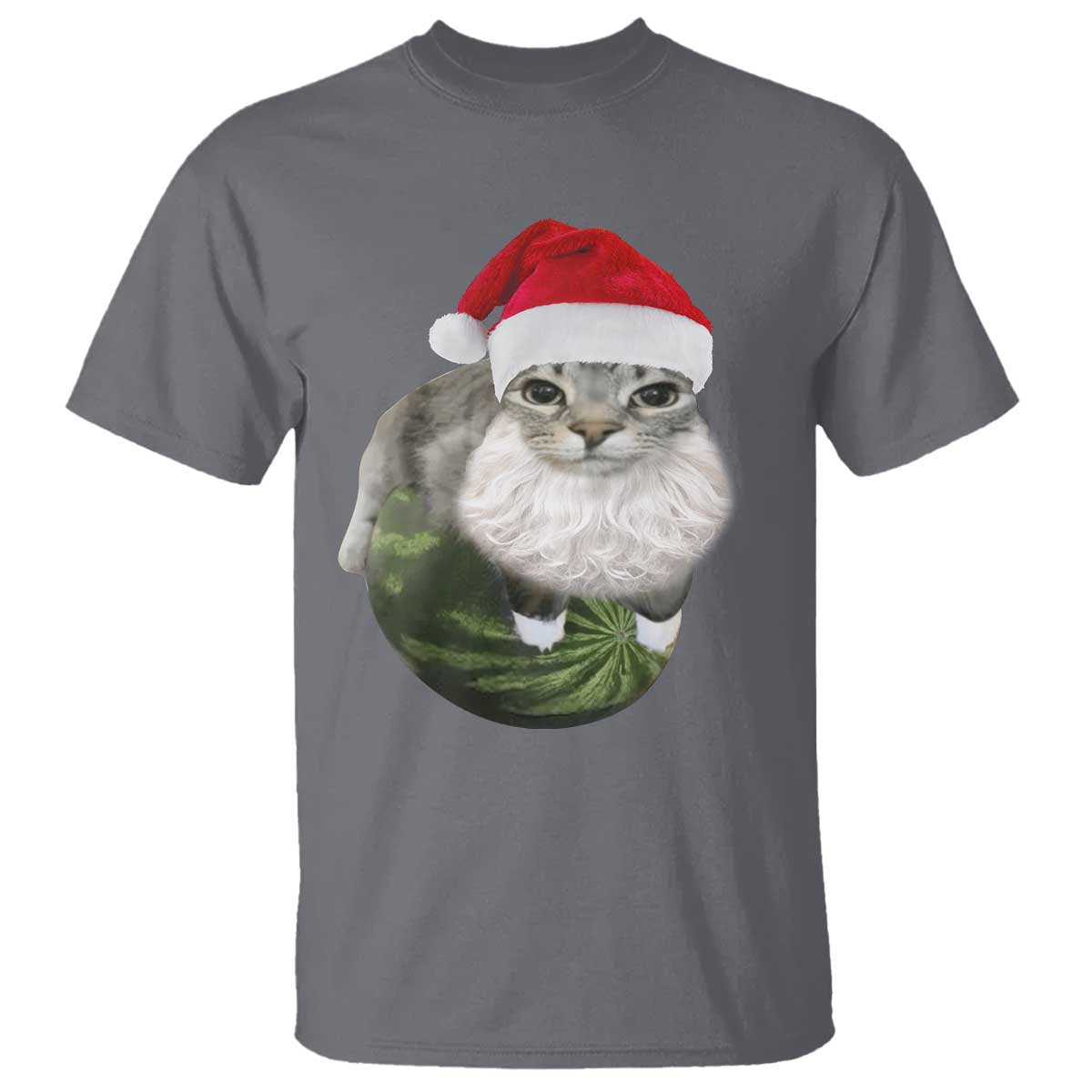 Watermelon Cat Christmas T Shirt Funny Silly Kitten Meme TS14 Charcoal Print Your Wear