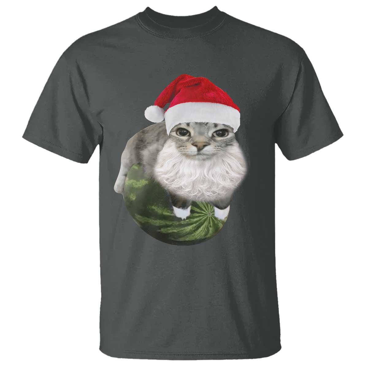 Watermelon Cat Christmas T Shirt Funny Silly Kitten Meme TS14 Dark Heather Print Your Wear