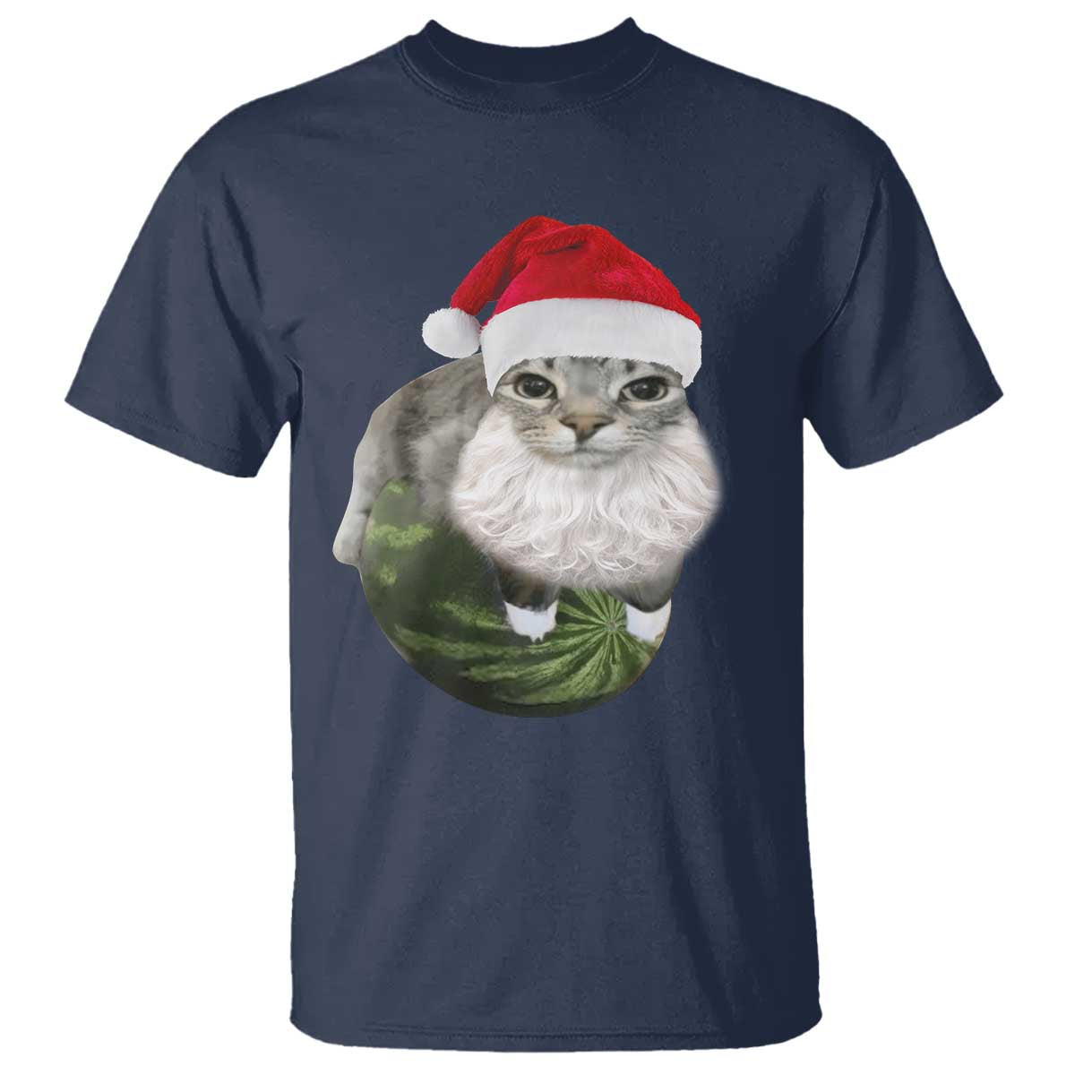 Watermelon Cat Christmas T Shirt Funny Silly Kitten Meme TS14 Navy Print Your Wear