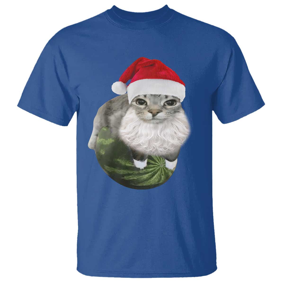 Watermelon Cat Christmas T Shirt Funny Silly Kitten Meme TS14 Royal Blue Print Your Wear