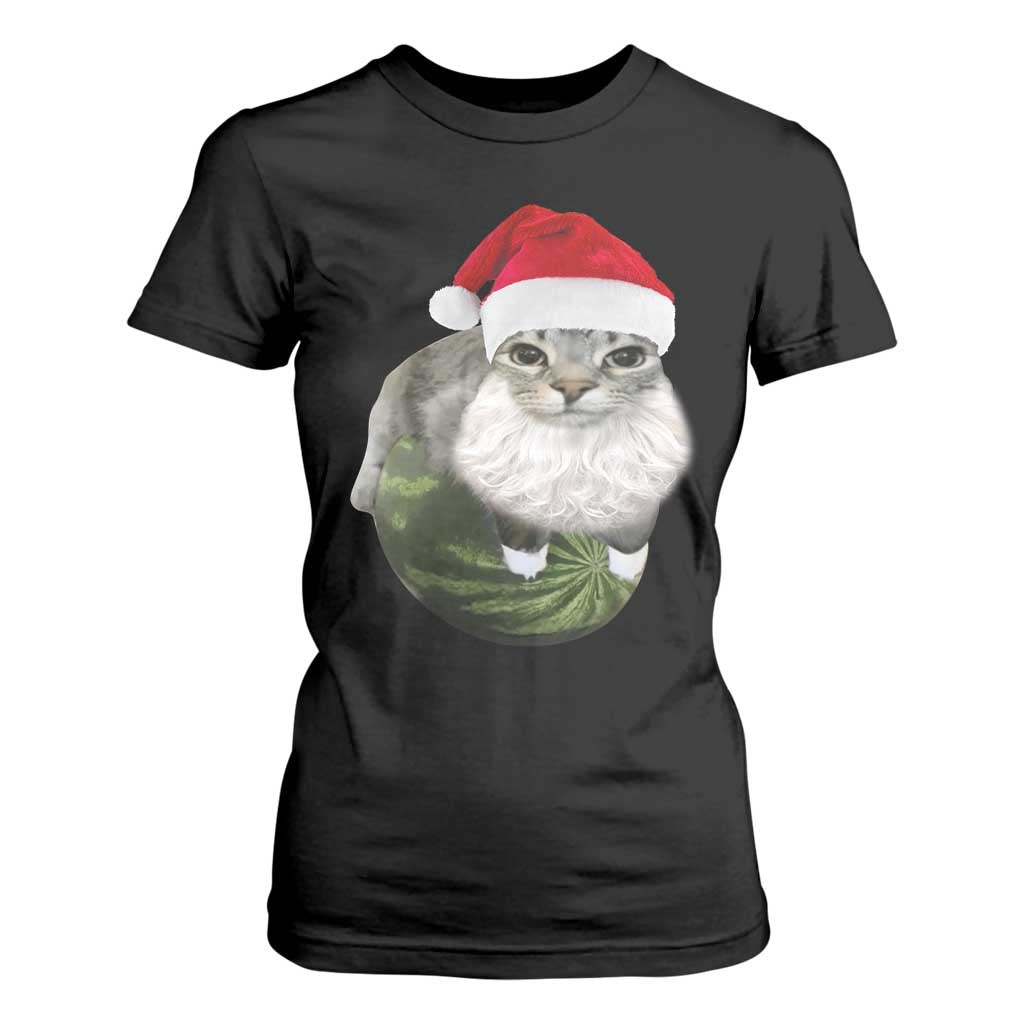 Watermelon Cat Christmas T Shirt For Women Funny Silly Kitten Meme - Print Your Wear