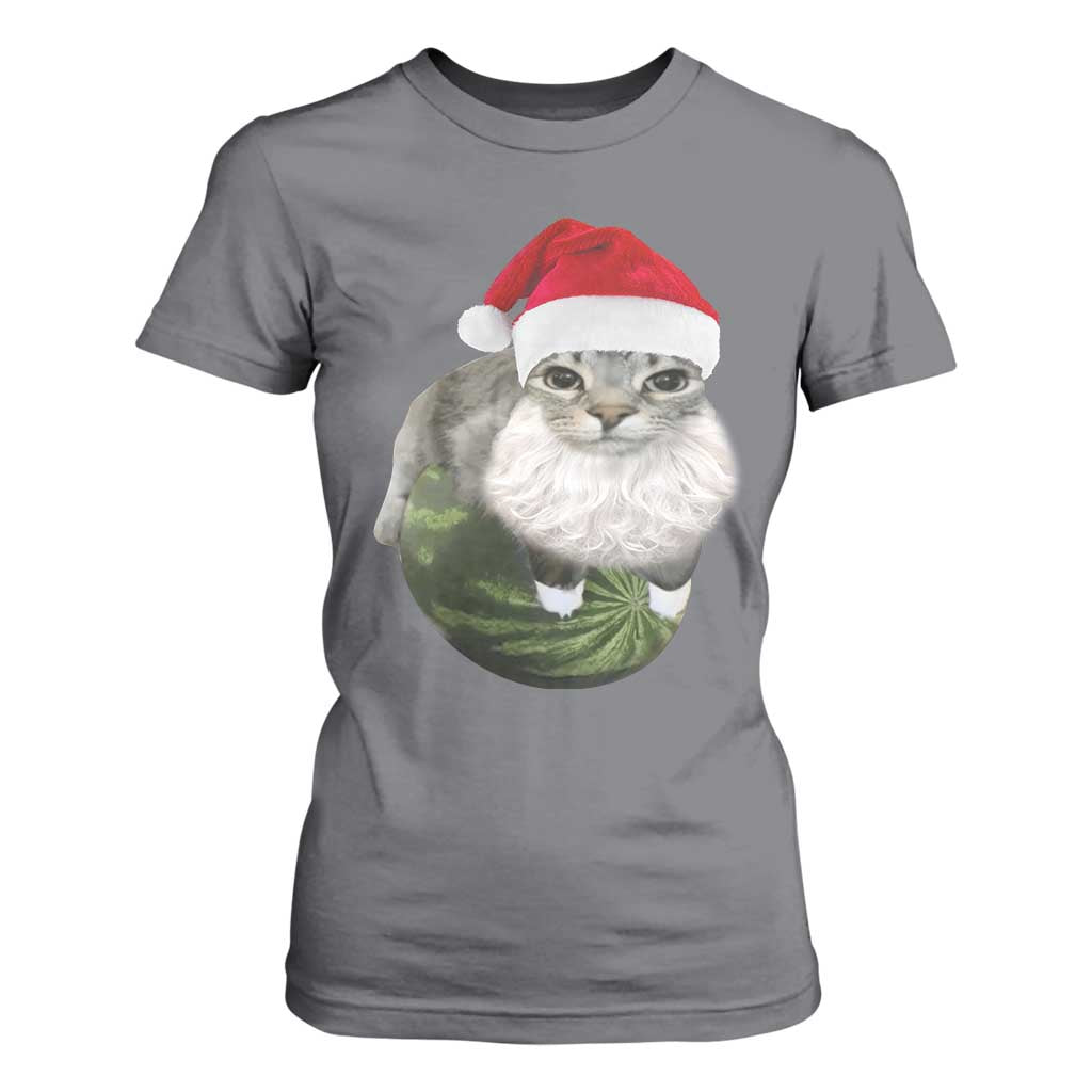 Watermelon Cat Christmas T Shirt For Women Funny Silly Kitten Meme TS14 Charcoal Print Your Wear