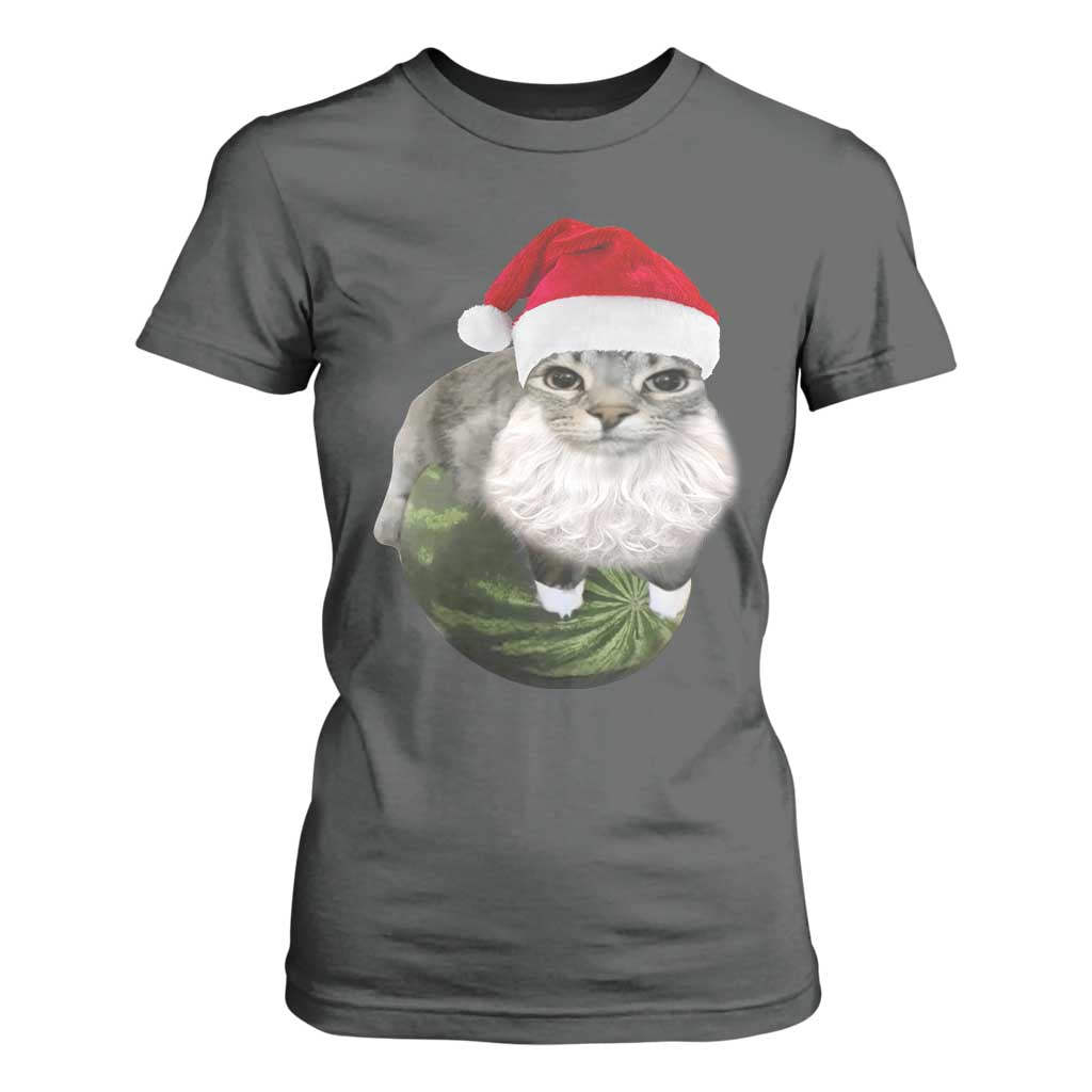 Watermelon Cat Christmas T Shirt For Women Funny Silly Kitten Meme TS14 Dark Heather Print Your Wear