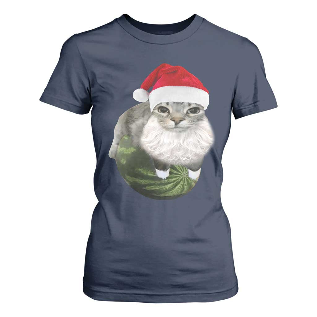 Watermelon Cat Christmas T Shirt For Women Funny Silly Kitten Meme TS14 Navy Print Your Wear