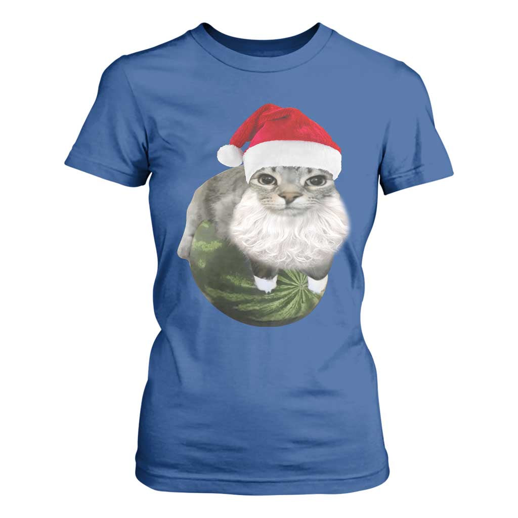 Watermelon Cat Christmas T Shirt For Women Funny Silly Kitten Meme TS14 Royal Blue Print Your Wear