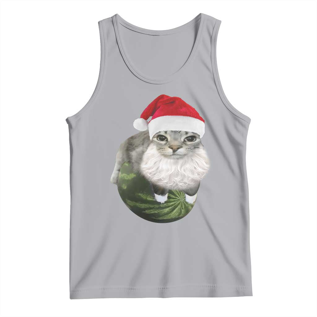 Watermelon Cat Christmas Tank Top Funny Silly Kitten Meme TS14 Athletic Heather Print Your Wear
