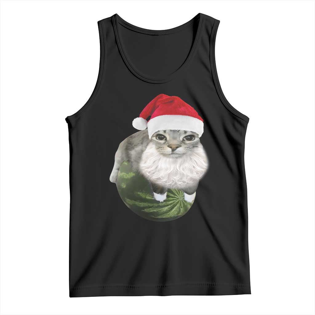 Watermelon Cat Christmas Tank Top Funny Silly Kitten Meme TS14 Black Print Your Wear