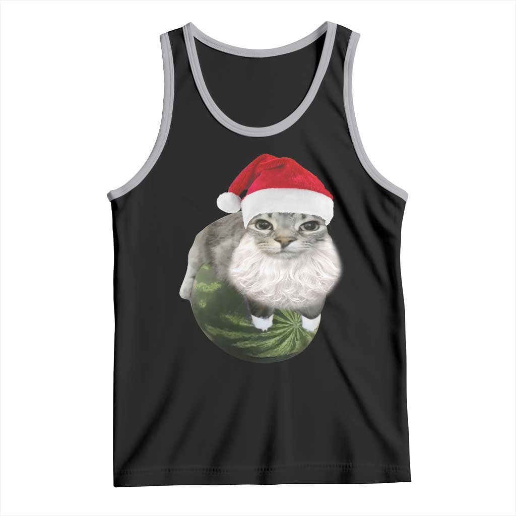 Watermelon Cat Christmas Tank Top Funny Silly Kitten Meme TS14 Black Athletic Heather Print Your Wear