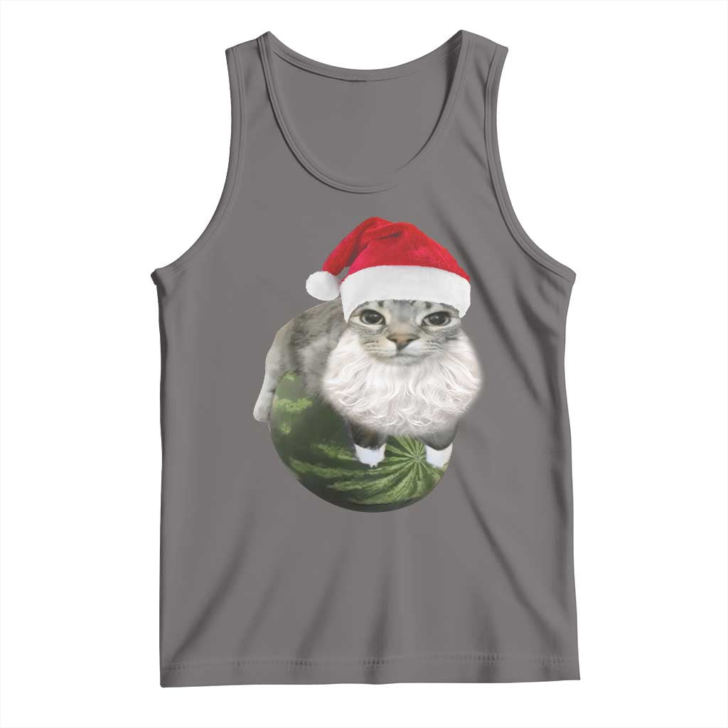 Watermelon Cat Christmas Tank Top Funny Silly Kitten Meme TS14 Deep Heather Print Your Wear