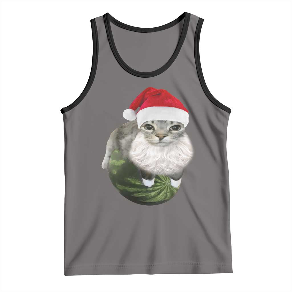 Watermelon Cat Christmas Tank Top Funny Silly Kitten Meme TS14 Deep Heather Black Print Your Wear