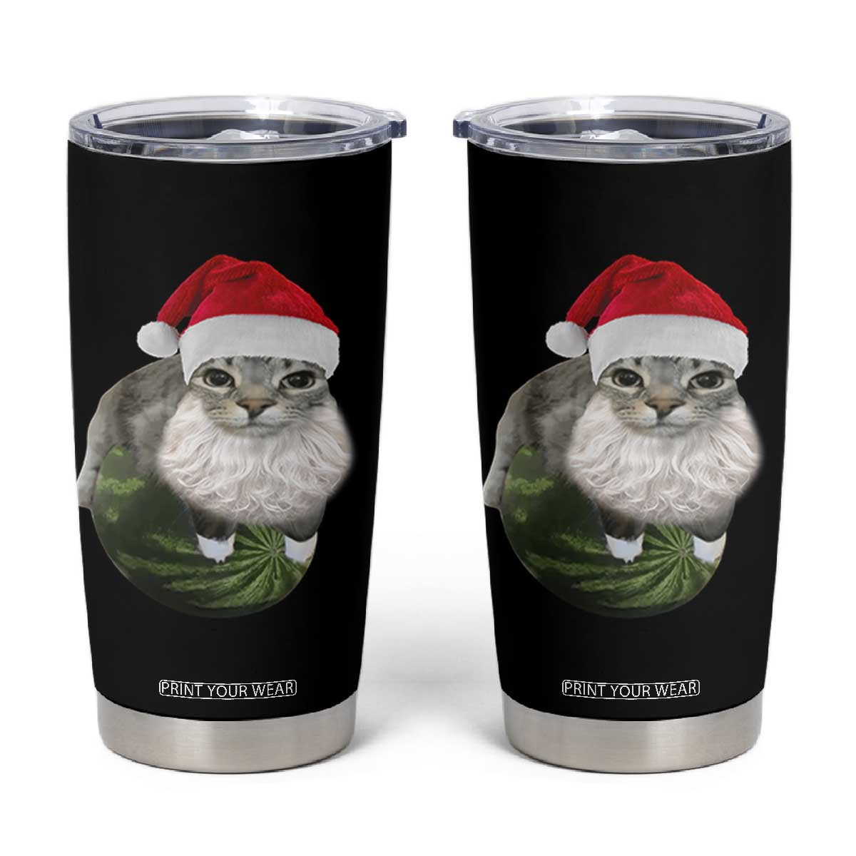 Watermelon Cat Christmas Tumbler Cup Funny Silly Kitten Meme TS14 Black Print Your Wear