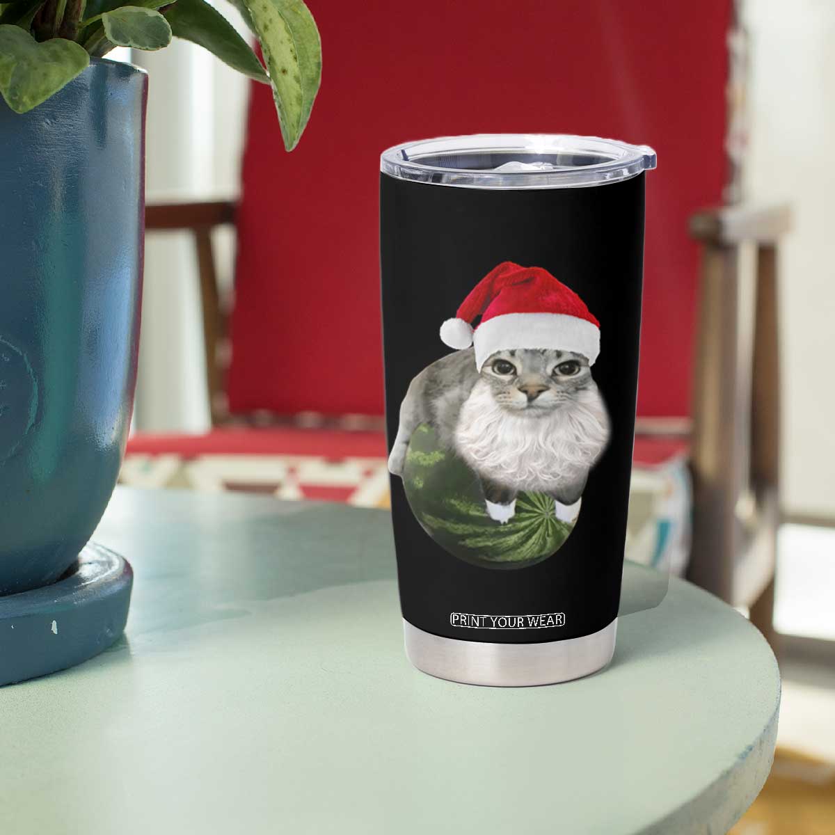Watermelon Cat Christmas Tumbler Cup Funny Silly Kitten Meme TS14 Print Your Wear