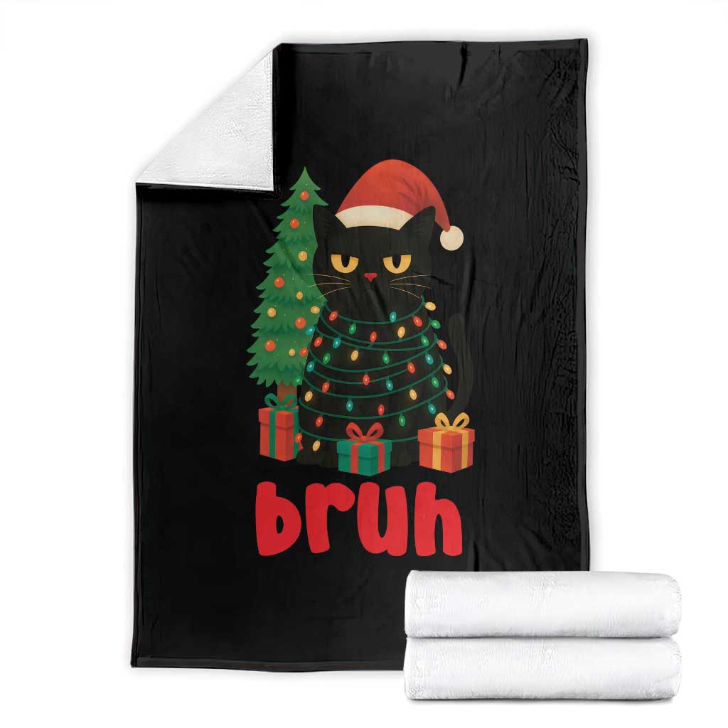 Funny Cat Bruh Christmas Throw Blanket Silly Meme Kitty Xmas TS14 Black Print Your Wear