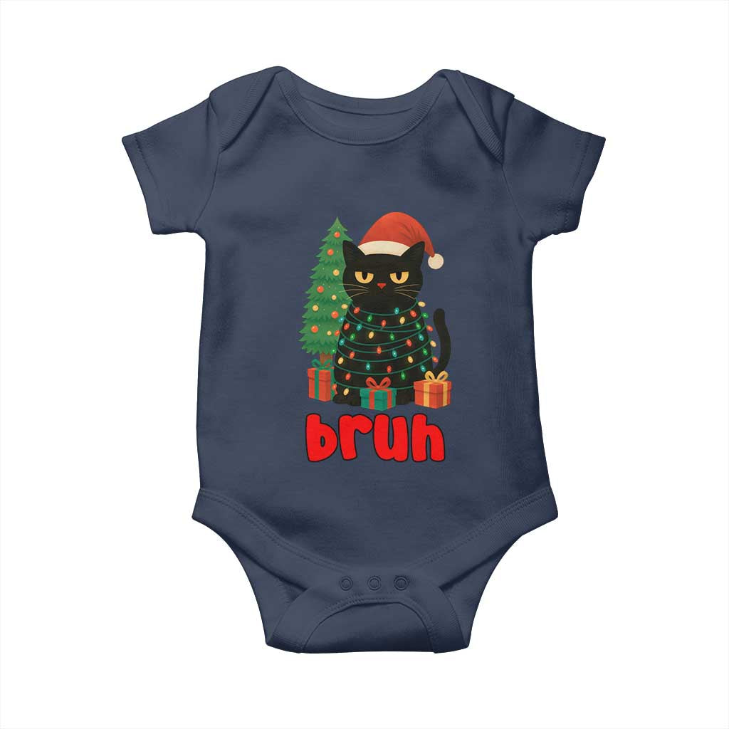 Funny Cat Bruh Christmas Baby Onesie Silly Meme Kitty Xmas TS14 Navy Print Your Wear