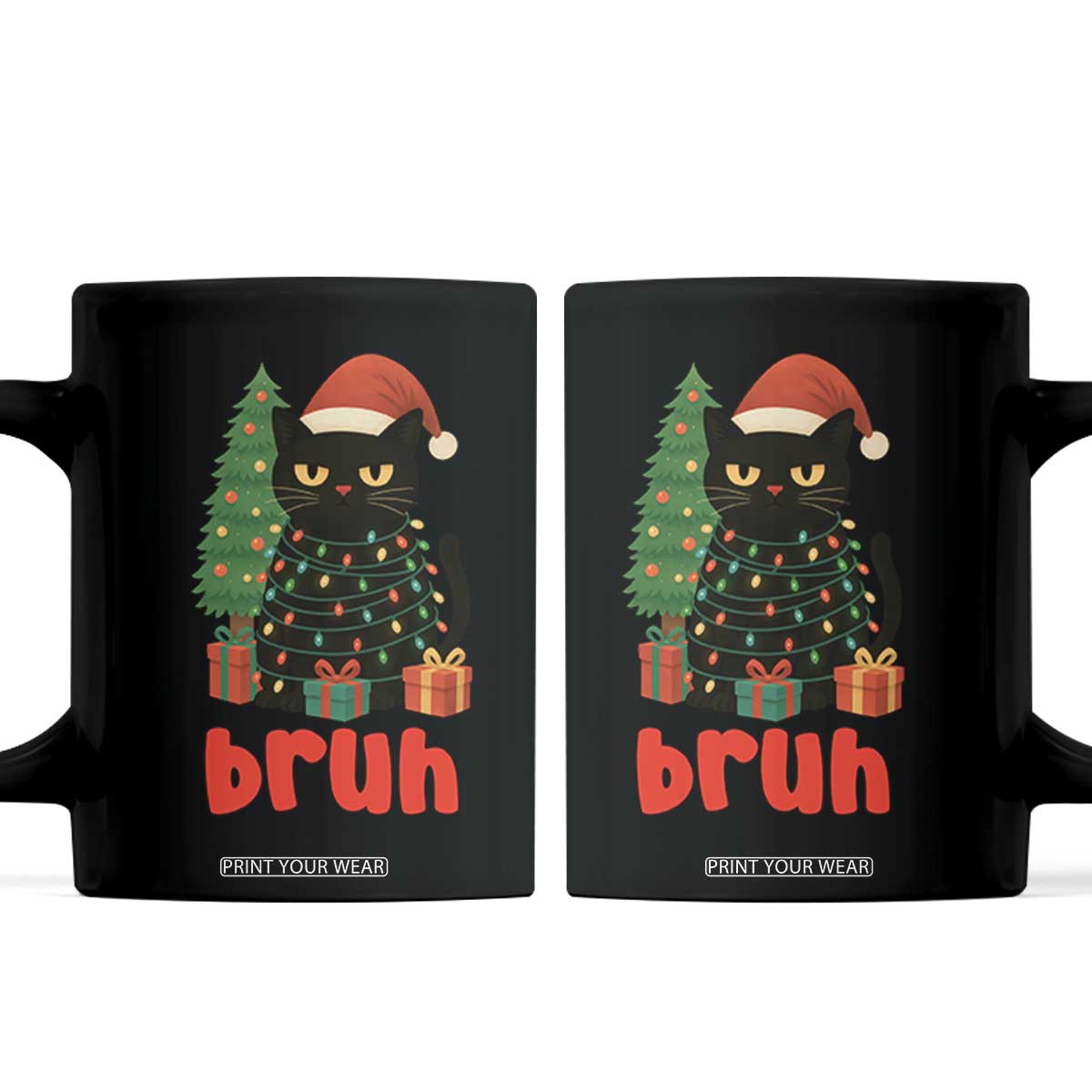 Funny Cat Bruh Christmas Coffee Mug Silly Meme Kitty Xmas TS14 Black Print Your Wear