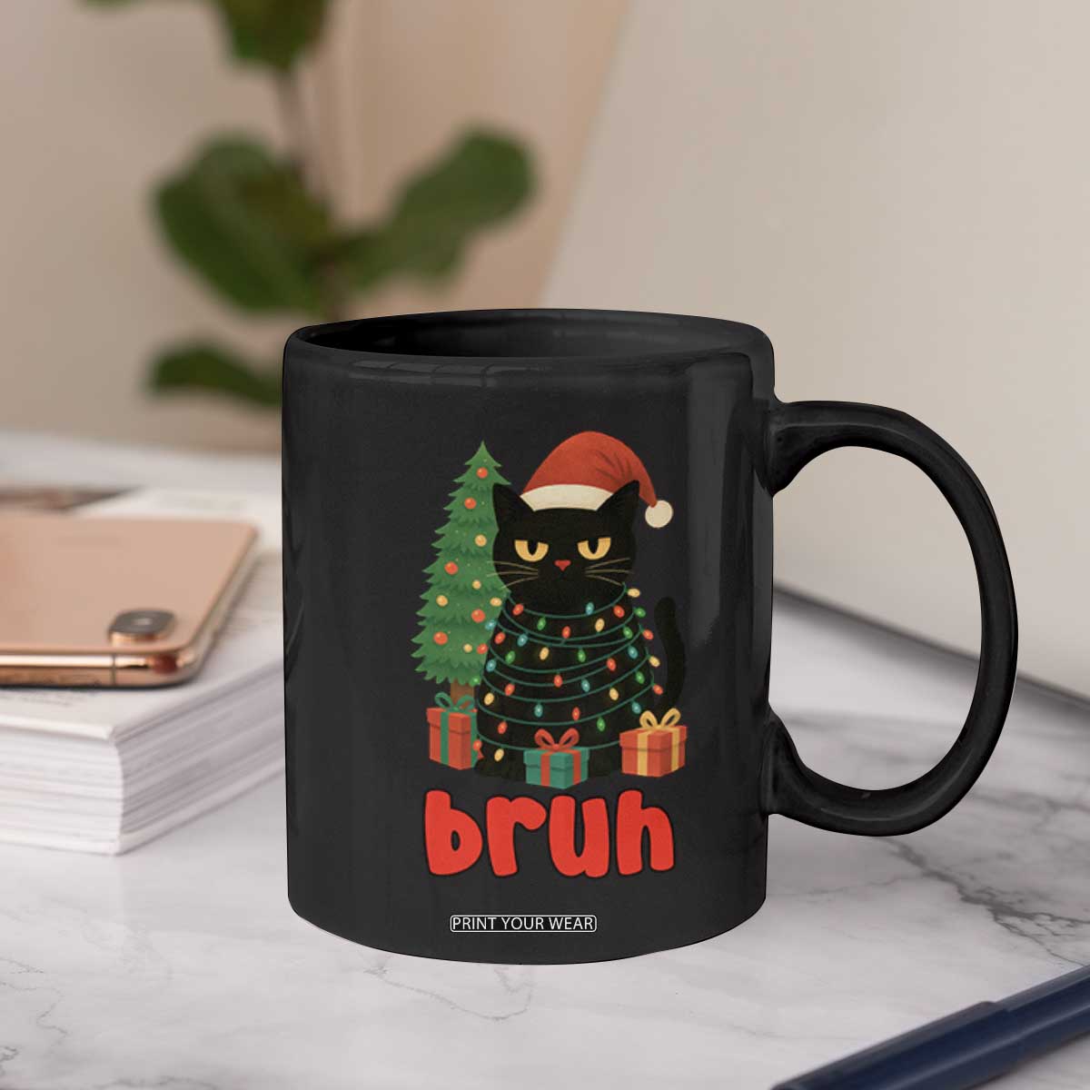 Funny Cat Bruh Christmas Coffee Mug Silly Meme Kitty Xmas TS14 Print Your Wear