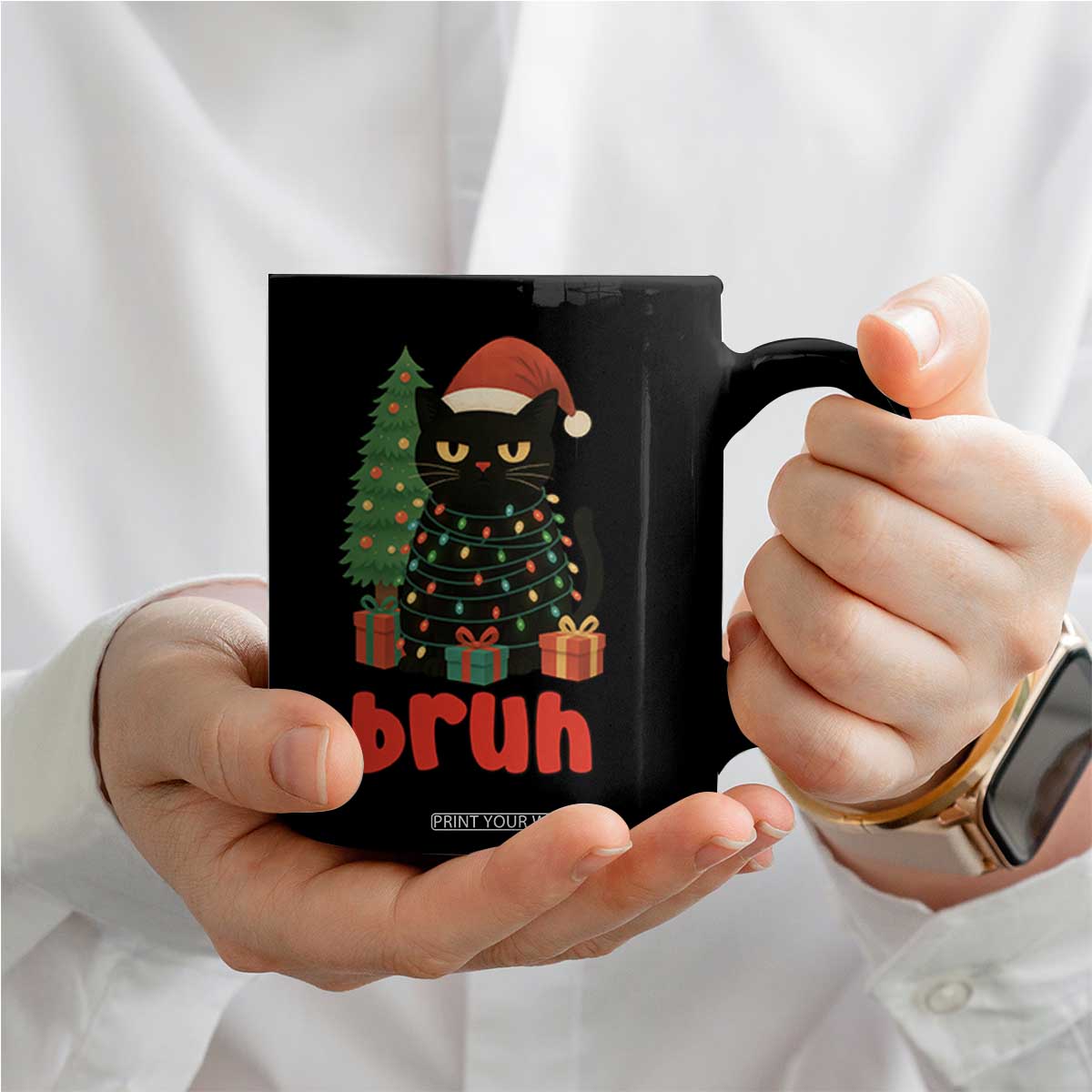 Funny Cat Bruh Christmas Coffee Mug Silly Meme Kitty Xmas TS14 Print Your Wear
