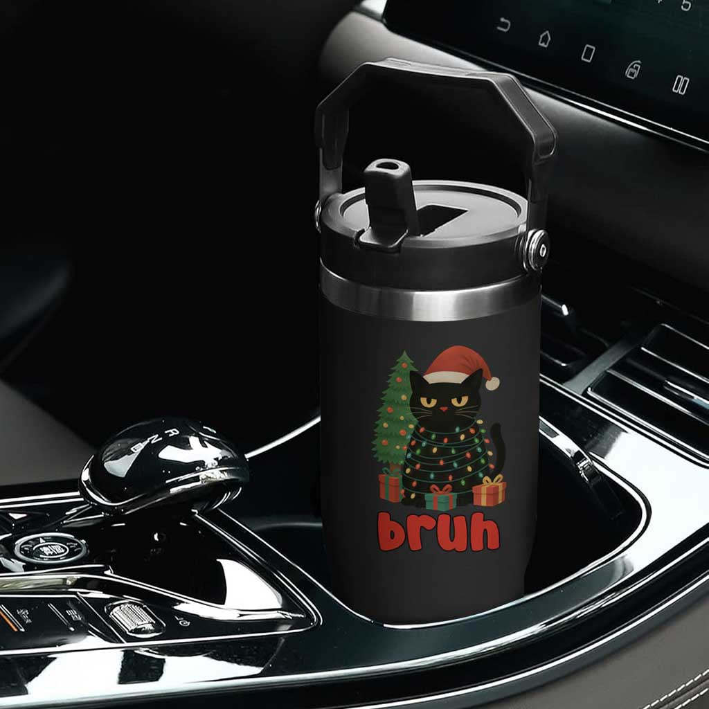 Funny Cat Bruh Christmas Flip Straw Tumbler Silly Meme Kitty Xmas TS14 Print Your Wear