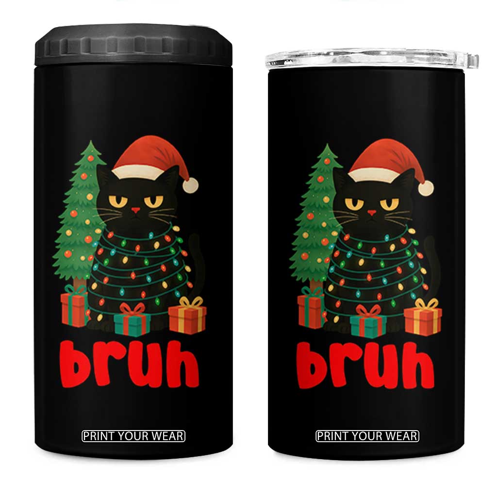 Funny Cat Bruh Christmas 4 in 1 Can Cooler Tumbler Silly Meme Kitty Xmas TS14 One Size: 16 oz Black Print Your Wear