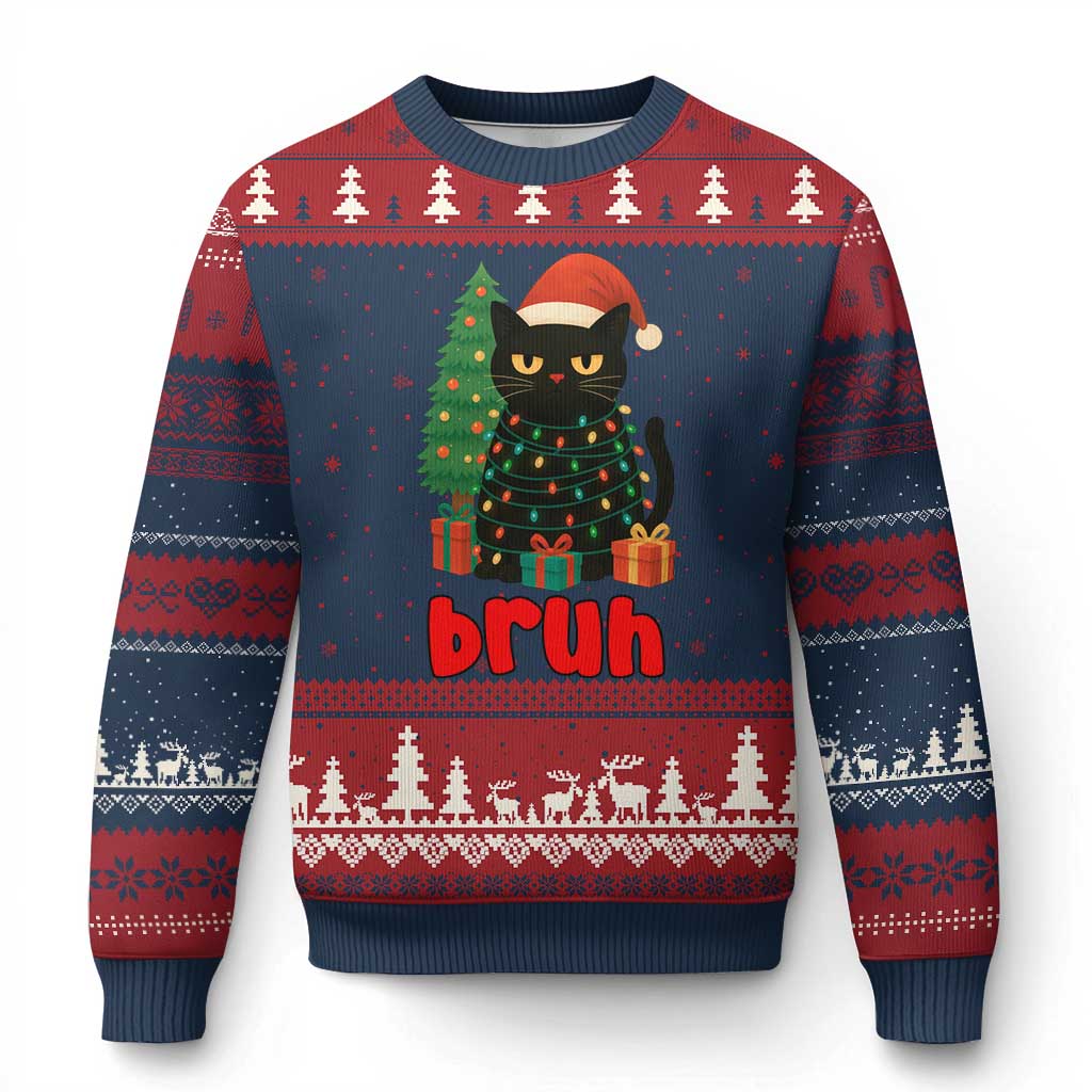 Funny Cat Bruh Xmas Ugly Christmas Sweater Silly Meme Kitty Xmas TS14 Navy Red Print Your Wear