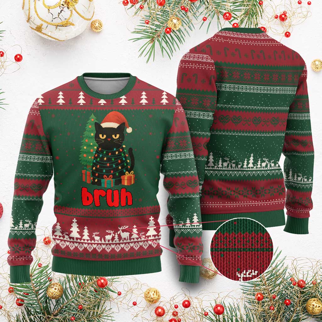 Funny Cat Bruh Xmas Ugly Christmas Sweater Silly Meme Kitty Xmas TS14 Red Green Print Your Wear