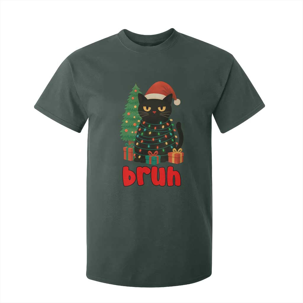Funny Cat Bruh Christmas T Shirt For Kid Silly Meme Kitty Xmas TS14 Dark Forest Green Print Your Wear