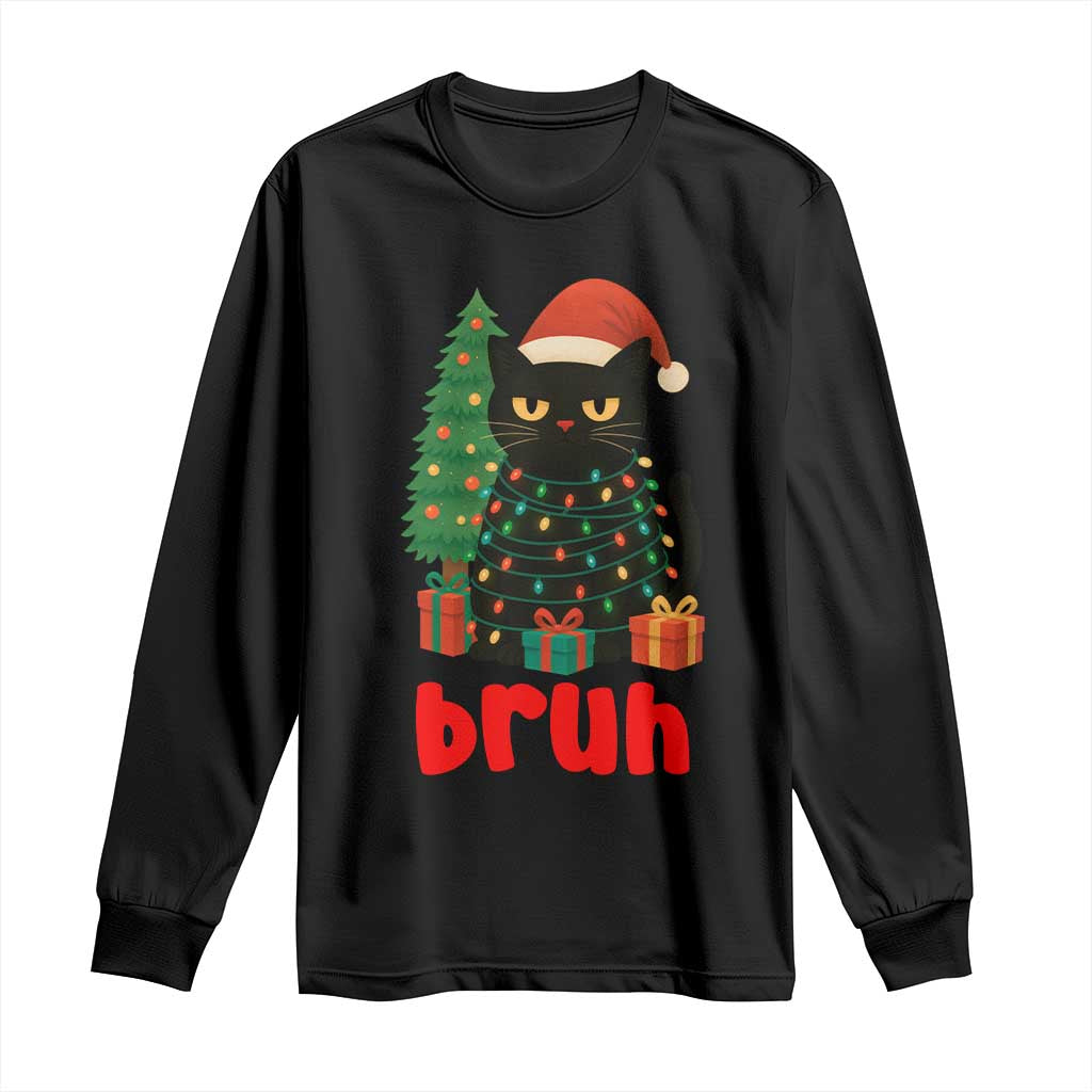 Funny Cat Bruh Christmas Long Sleeve Shirt Silly Meme Kitty Xmas - Print Your Wear
