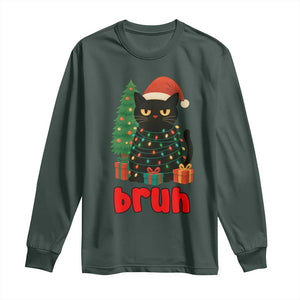 Funny Cat Bruh Christmas Long Sleeve Shirt Silly Meme Kitty Xmas TS14 Dark Forest Green Print Your Wear
