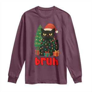 Funny Cat Bruh Christmas Long Sleeve Shirt Silly Meme Kitty Xmas - Print Your Wear