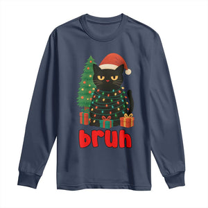 Funny Cat Bruh Christmas Long Sleeve Shirt Silly Meme Kitty Xmas - Print Your Wear