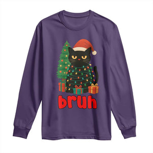 Funny Cat Bruh Christmas Long Sleeve Shirt Silly Meme Kitty Xmas - Print Your Wear