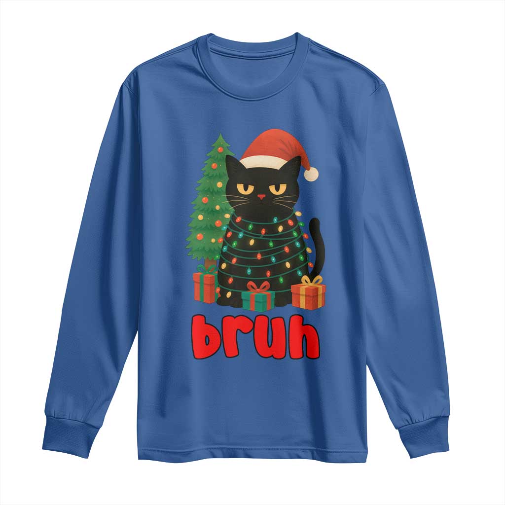 Funny Cat Bruh Christmas Long Sleeve Shirt Silly Meme Kitty Xmas TS14 Royal Blue Print Your Wear